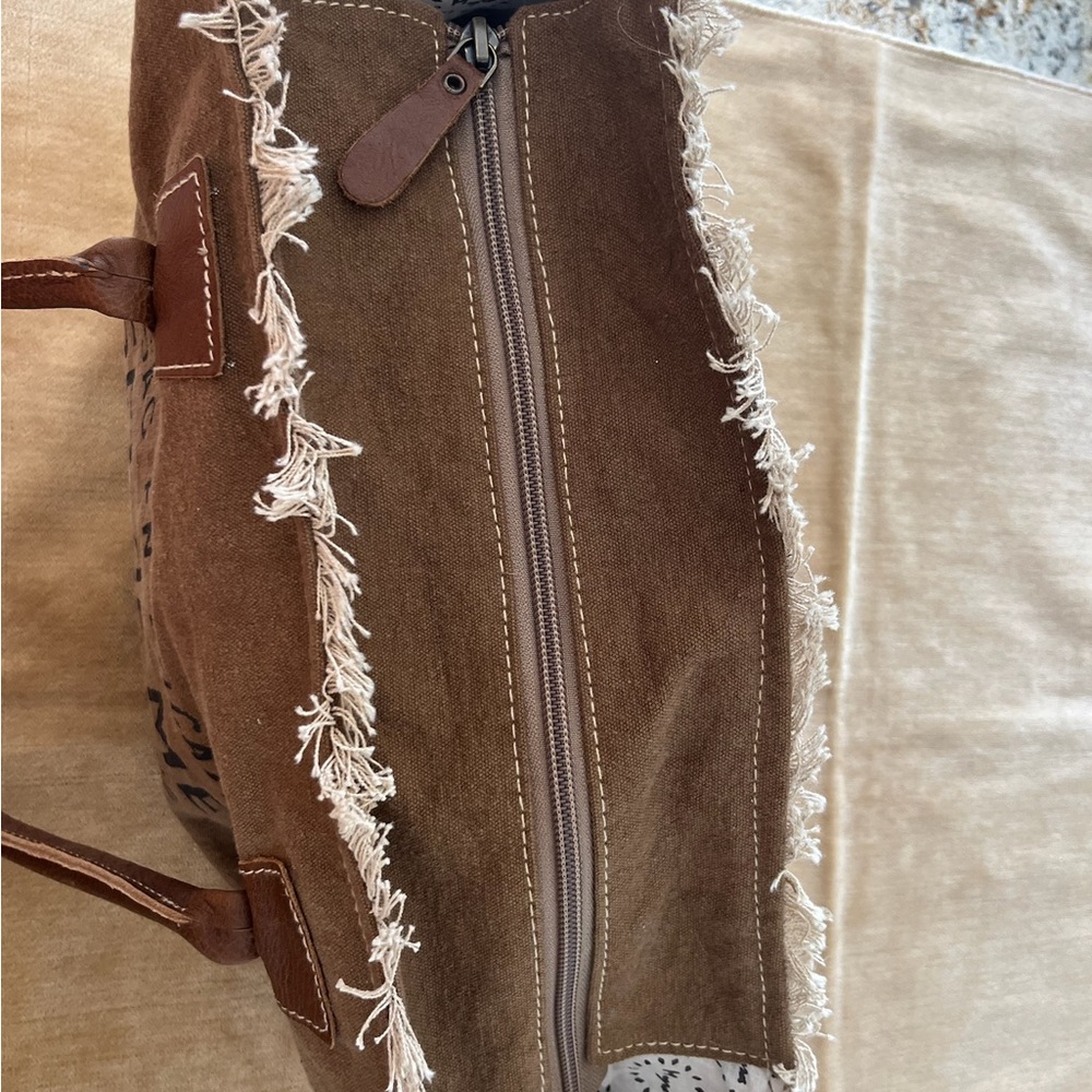 Myra Bag Rustic Brown and Cream Tote - Picture 4 of 5